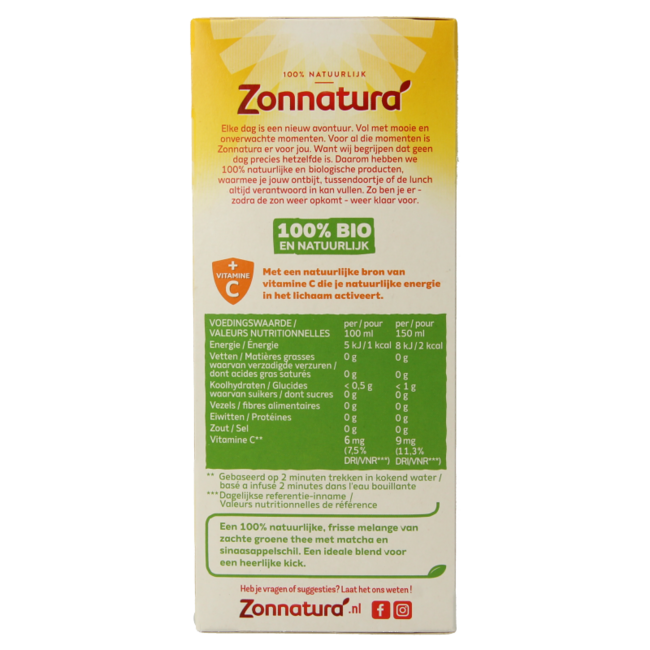 Zonnatura Energy green tea with vitamin C organic 20 Bags