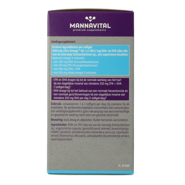 Mannavital Omega-3 huile d'algues platinum 60 capsules molles