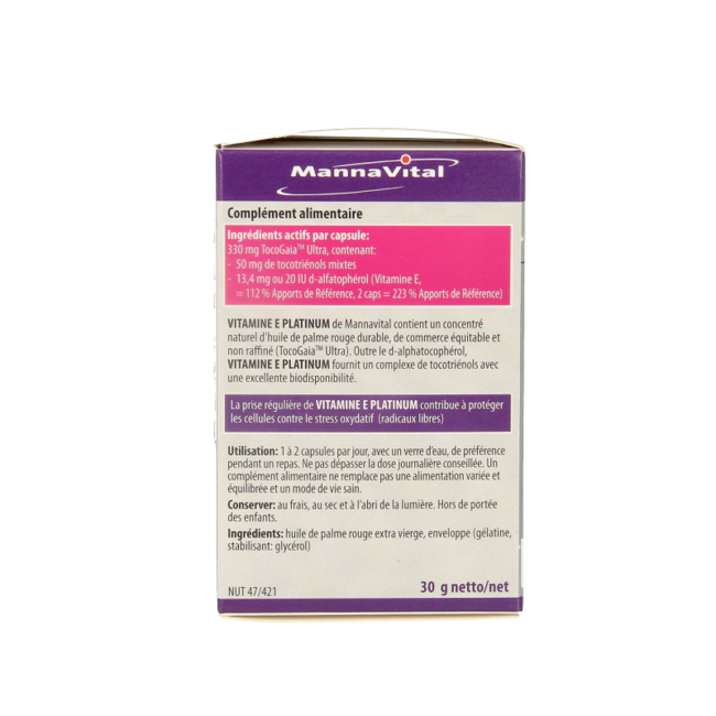Mannavital Vitamine E platinum 60 Cápsulas vegetarianas