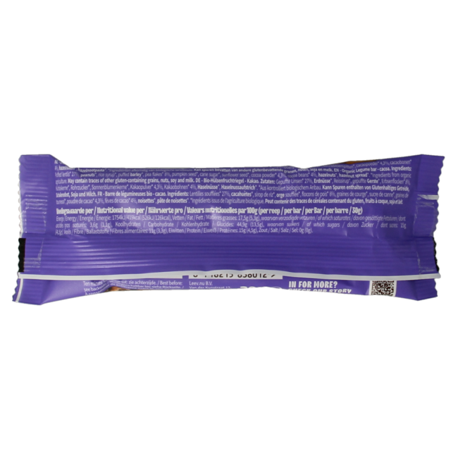 Barretta di lenticchie Leev Lovely al cacao bio 30 Grammi