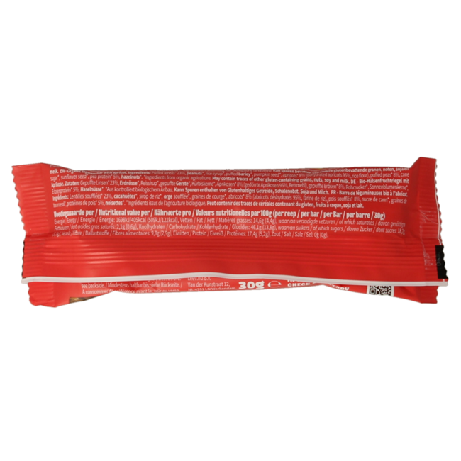Leev Lovely barrita de lentejas albaricoque bio 30 gramos