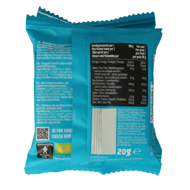 Leev Tortitas de Lentejas Lovely con Caramelo Bio 60 Gramos