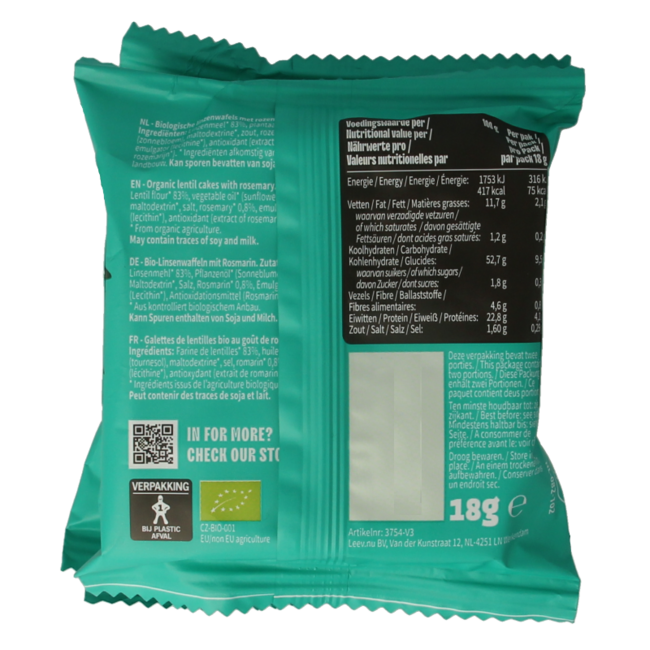 Gallette di lenticchie Leev Lovely al rosmarino bio 54 Grammi