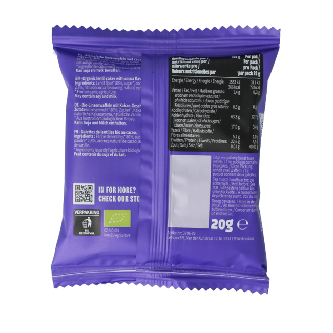 Leev Lovely tortitas de lentejas cacao bio 20 gramos