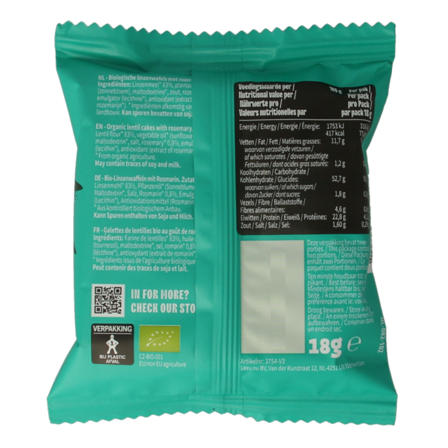 Leev Lovely tortitas de lentejas romero bio 18 gramos