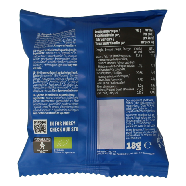 Leev Lovely Gallette di Lenticchie Paprika Bio 18 Grammi