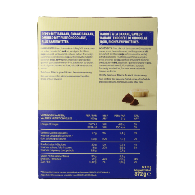 WeCare Barritas altas en proteínas plátano y chocolate 372 gramos