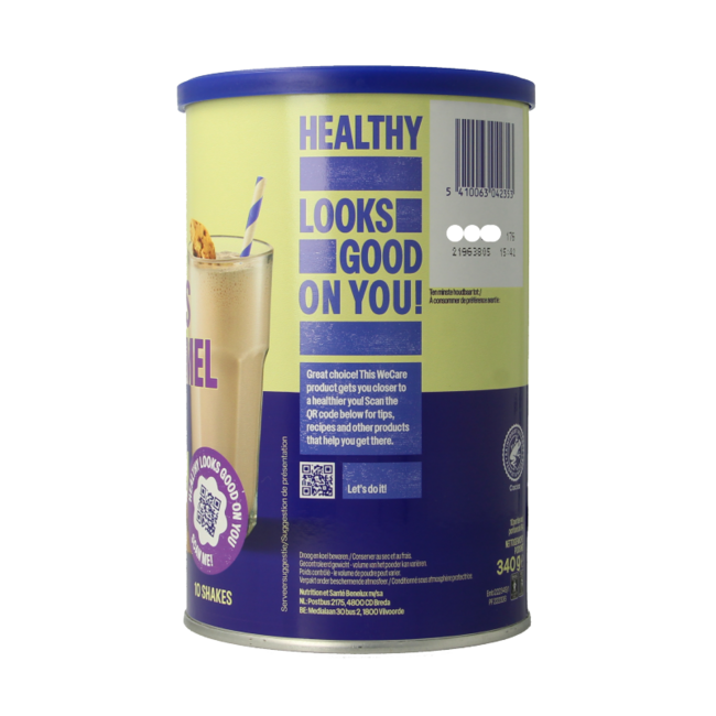 WeCare Batido alto en proteínas cookies & caramel 340 gramos
