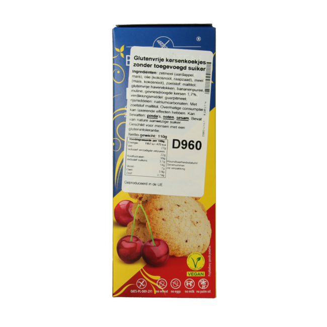 Cherry cookies no added sugar gluten-free 110 Gram