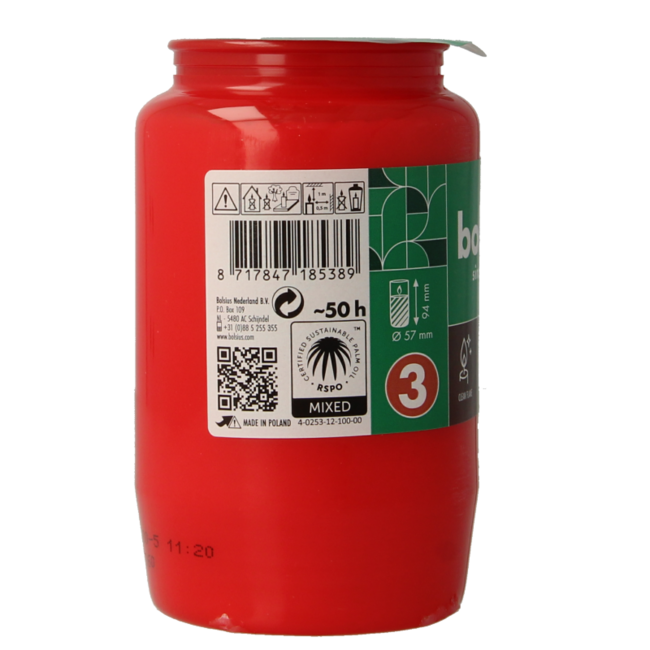 Bolsius Vela conmemorativa n.º 3 roja 1 unidad