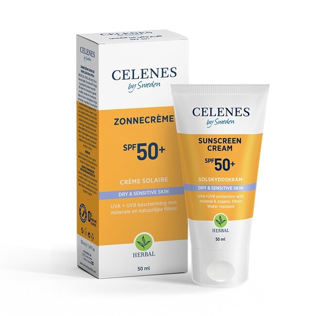 Celenes Crema Solare Erboristica SPF50+ per Pelli Sensibili/Secche 50 Millilitri