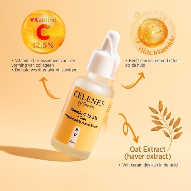 Celenes Sérum actif vitamine C 12,5 % + avoine + niacinamide 30 ml