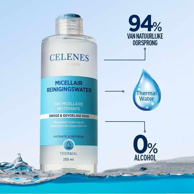 Agua micelar termal Celenes para piel seca/sensible, 250 mililitros