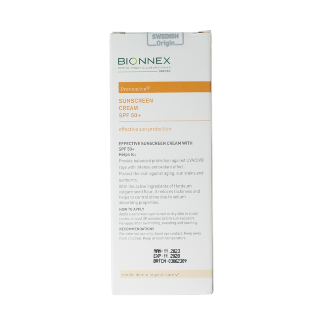 Crema solar Bionnex Preventiva SPF50+ 50 mililitros