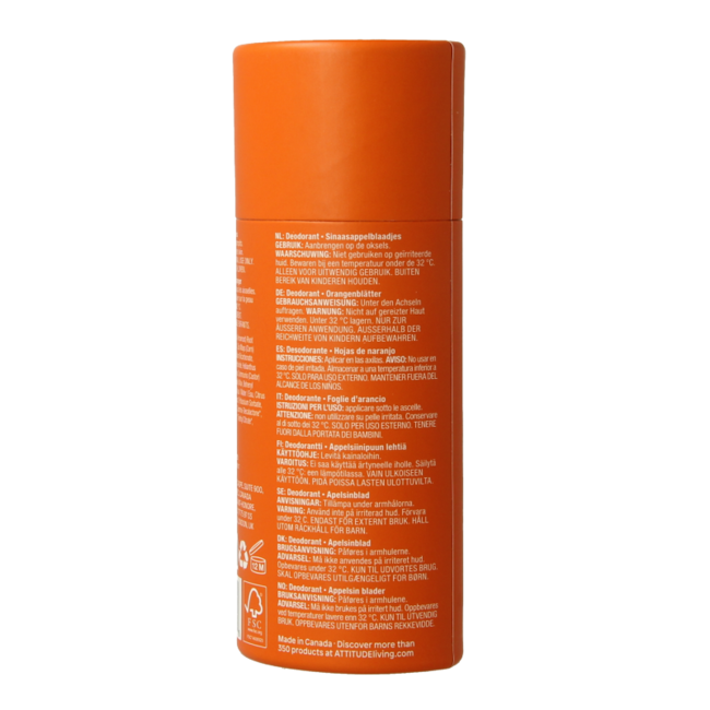 Deodorante Attitude Super Leaves Foglie d'Arancio 85 Grammi
