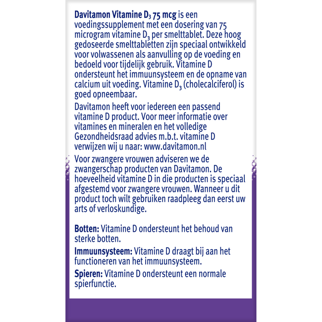 Davitamon Vitamina D adultos 75mcg comprimido bucodispersable 75 Comprimidos