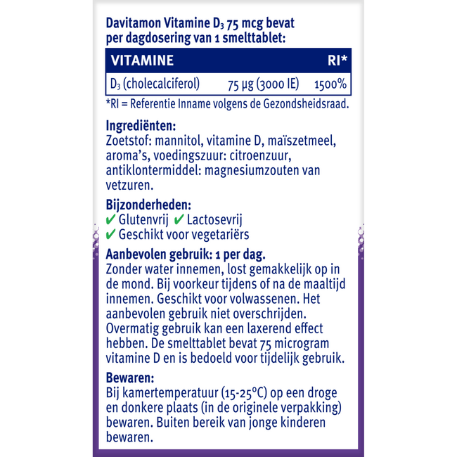 Davitamon Vitamina D adultos 75mcg comprimido bucodispersable 75 Comprimidos
