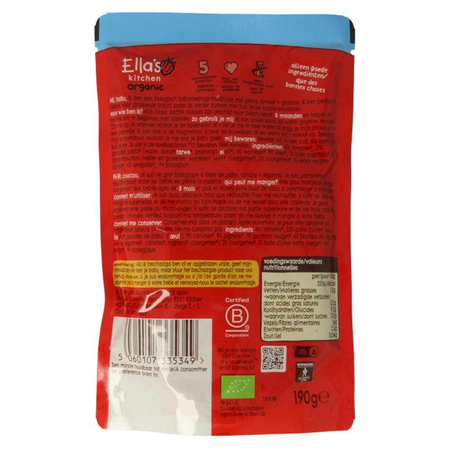 Pasta lots of vegetables 8+ months organic 190 Gram