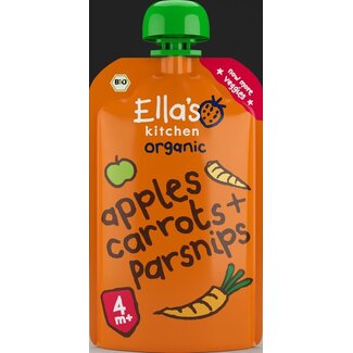 Ella's Kitchen Jabłka, marchewki i pasternak 4+ miesiące, mus bio w tubce 120 g