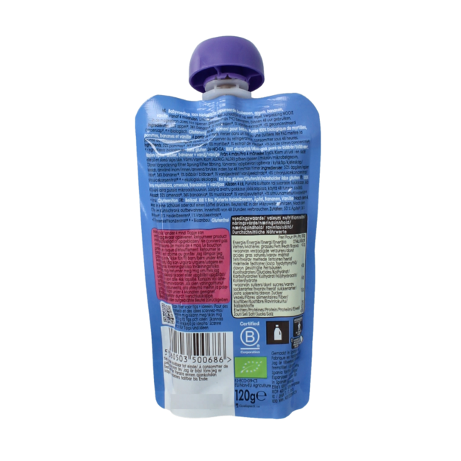 Bio-Püree Blaubeeren, Äpfel & Bananen & Vanille, ab 4 Monaten, 120 Gramm