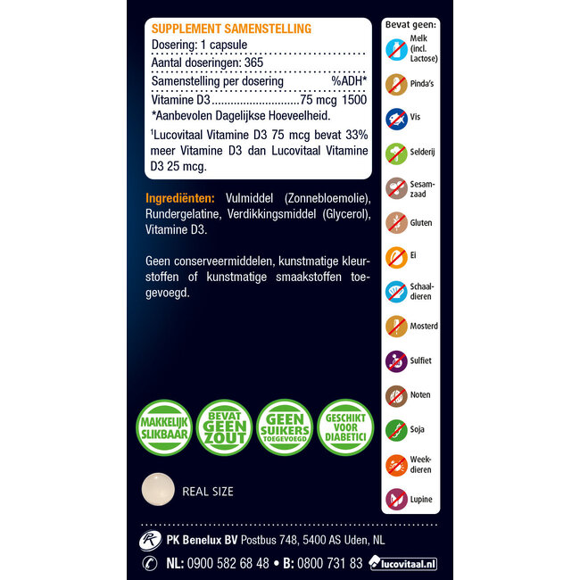 Lucovitaal Vitamine D3 75mcg 3000IE 365 Kapseln