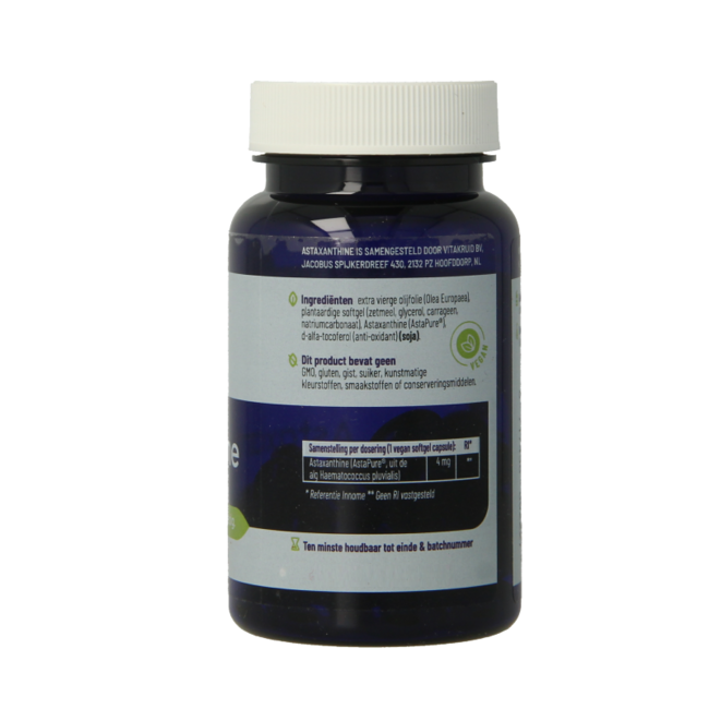 Astaxantina Astapure 4mg alga cultivada de forma sostenible 60 Cápsulas vegetarianas