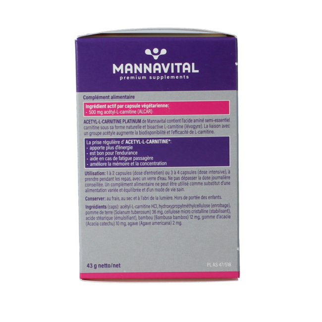 Mannavital Acetyl-L-Carnitine platinum 60 cápsulas vegetales