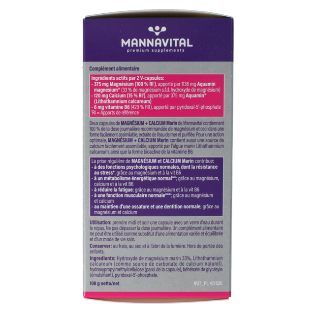 Mannavital Marines Magnesium + Calcium Platinum 120 Vegetarische Kapseln