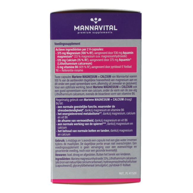 Mannavital Magnésium Marin + Calcium Platinum 120 Gélules Végétales