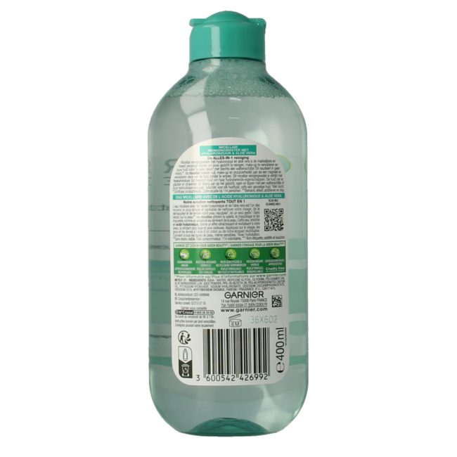 Agua micelar Garnier SkinActive con ácido hialurónico y aloe vera 400 ml
