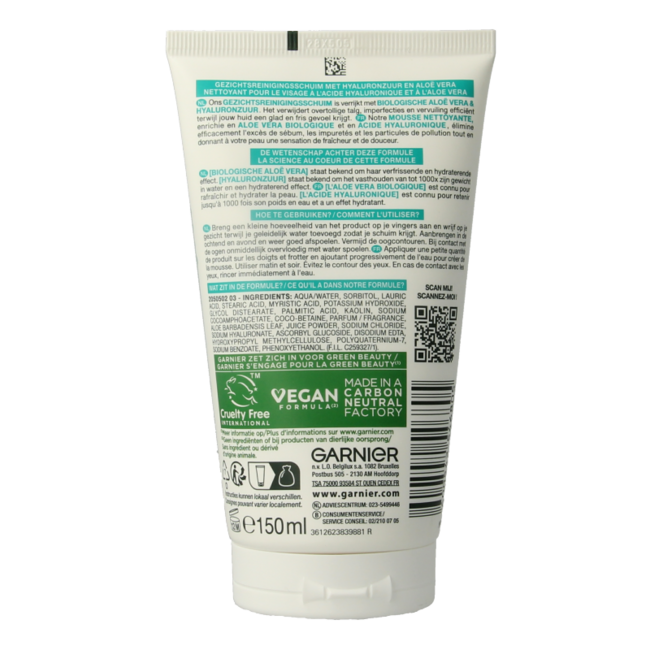 Garnier SkinActive schiuma detergente acido ialuronico aloe vera 150 milligrammi