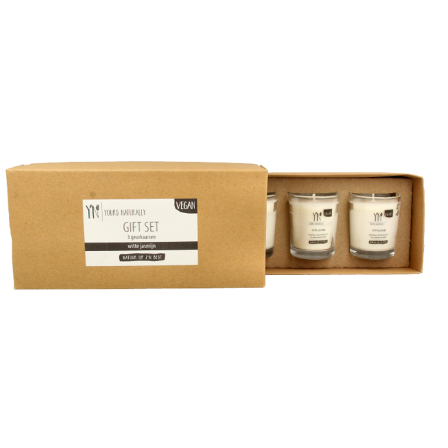 Coffret cadeau Yours Naturally 3 bougies votives parfumées jasmin blanc 1 set