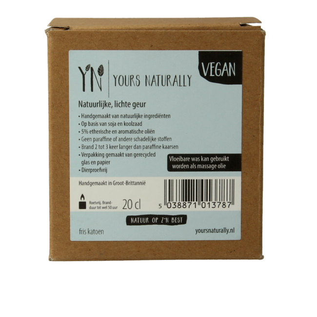 Yours Naturally Candela Profumata in Vetro Cotone Fresco 20cl 1 Pezzo