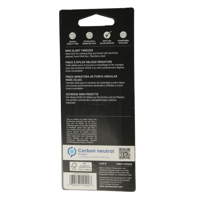 Pinza de depilar Tweezerman Mini Slant clásica de acero inoxidable, 1 unidad