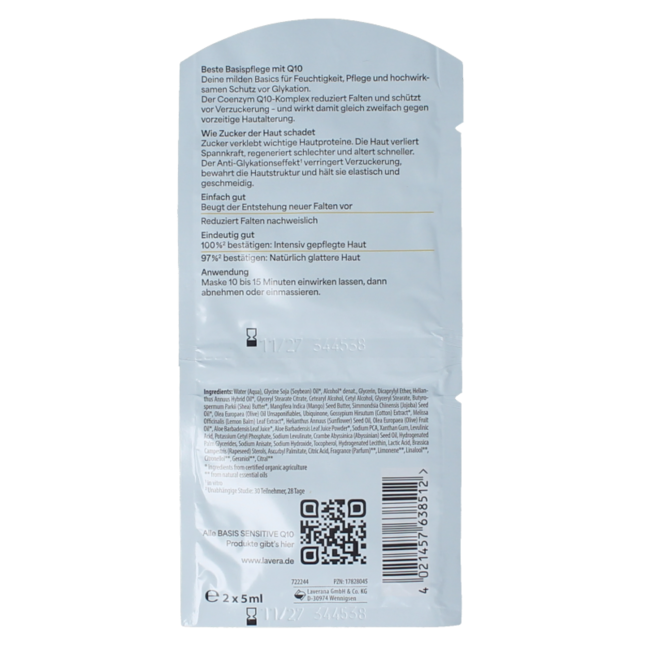 Maschera Lavera Basis Sensitive Q10 10 Millilitri