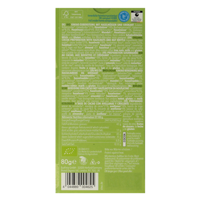 Crunchy hazelnut vegan bio 80 Gramm