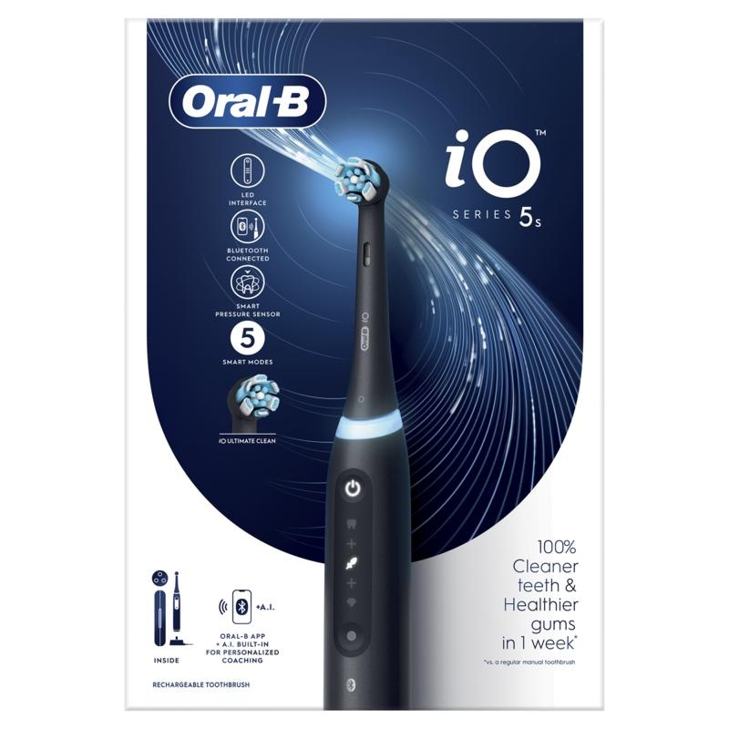 Cepillo eléctrico - Oral-B iO 5S, 1 Cabezal, Estuche De Viaje, Con app, Diseñado Por Braun, Negro – imagen 4