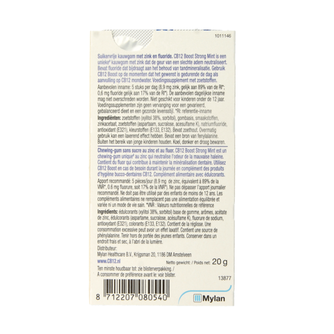 CB12 Boost chicle para el cuidado bucal sabor menta fuerte 10 unidades