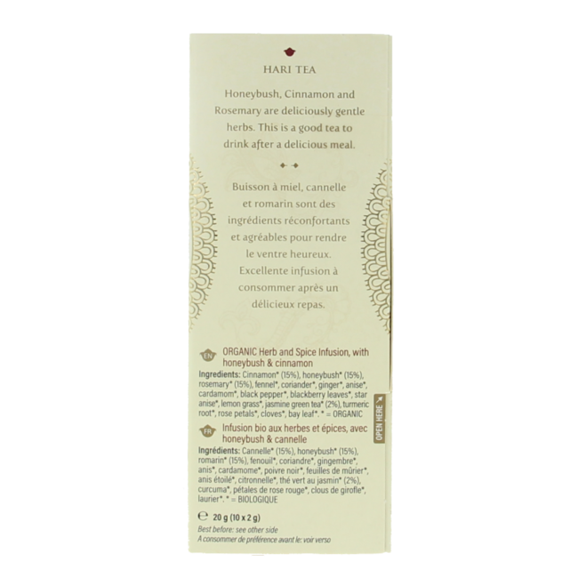 Hari Tea Honeyrush cannelle romarin légèreté bio 10 sachets