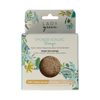 Lady Green Éponge konjac visage Lady Green aux éclats de noix 1 pièce