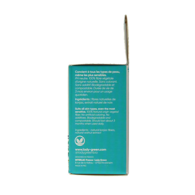 Éponge konjac visage Lady Green aux éclats de noix 1 pièce