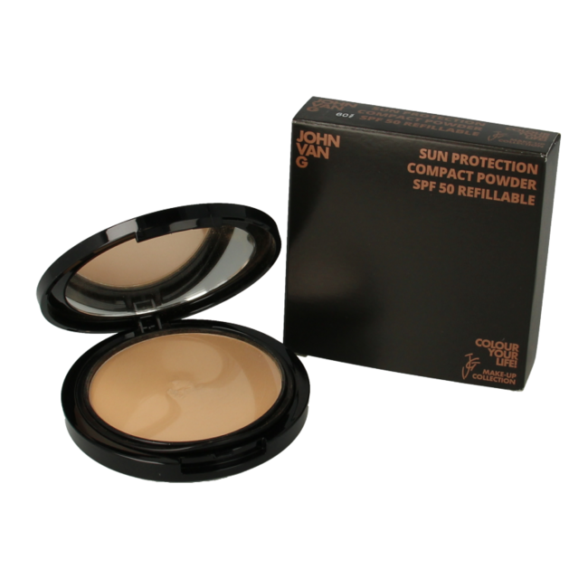 John van G Kompaktowy puder przeciwsłoneczny z wkładem uzupełniającym 60 SPF50, 1 sztuka