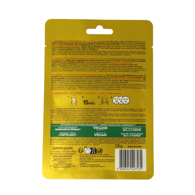 Garnier SkinActive vitamine C sheet mask 28 Gram
