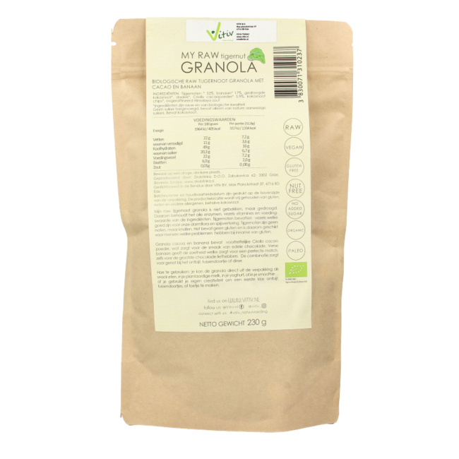 Vitiv Granola de chufa con chocolate y plátano bio 230 gramos