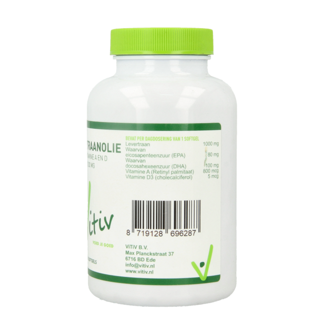 Vitiv Aceite de Hígado de Bacalao 1000 mg Vitamina A y D 100 Cápsulas blandas