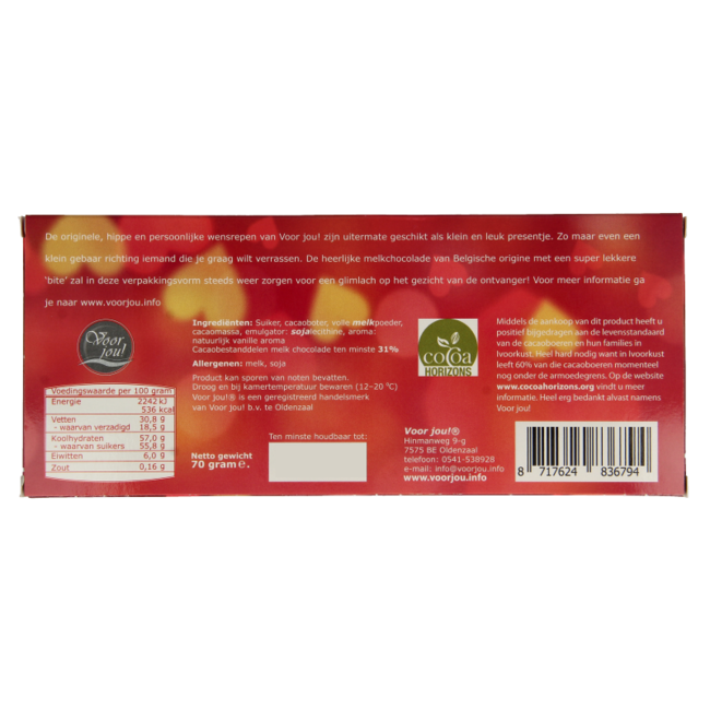 Voor Jou! Wish Bar sweetheart 70 Gram
