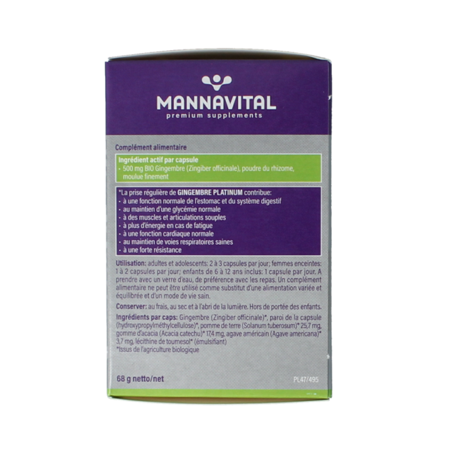Mannavital Gingembre platinum bio 90 gélules végétales
