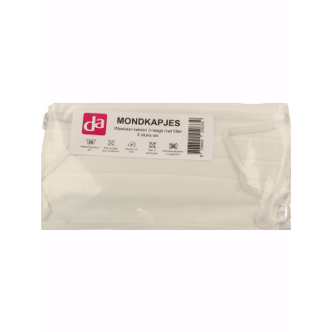 Easyessentials Mund-Nasen-Maske, waschbar, Baumwolle, 3-lagig, weiß, 5 Stück