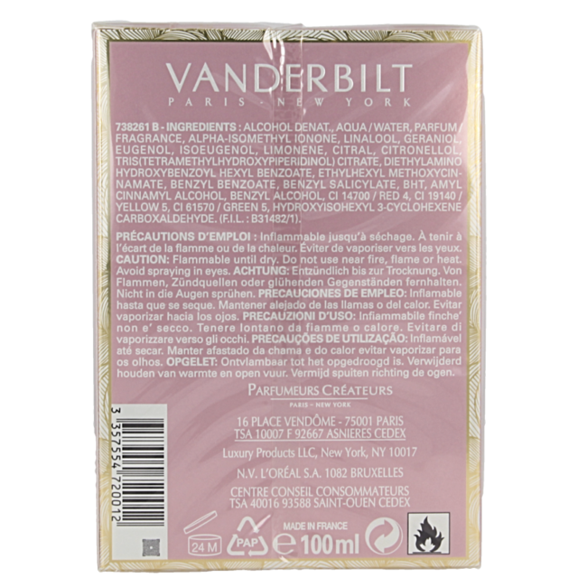 Vanderbilt Eau de Toilette Spray for Women 100 Millilitres