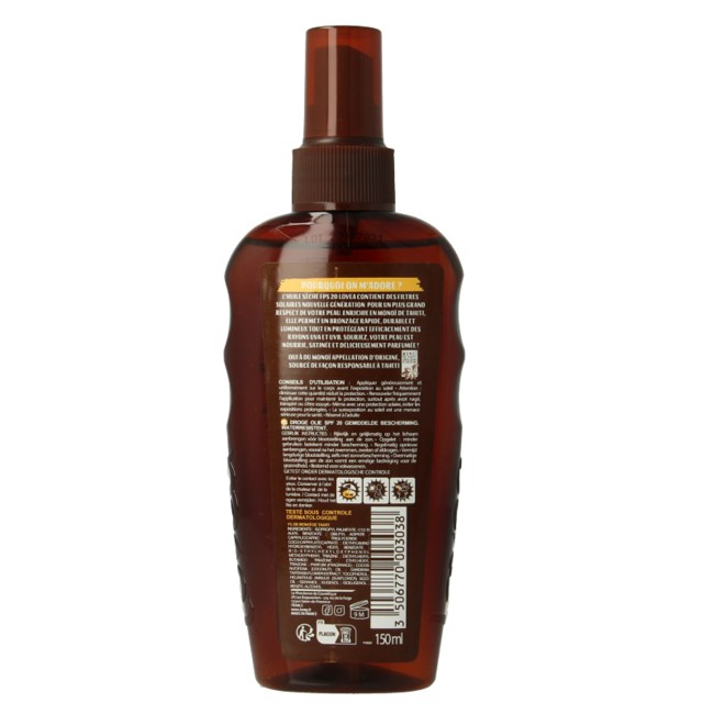 Lovea Huile sèche protection moyenne monoï de Tahiti SPF20 150 ml